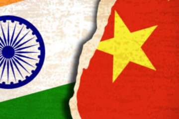 Vector of Conflict concept of Indian Flag and Chinese flag background.