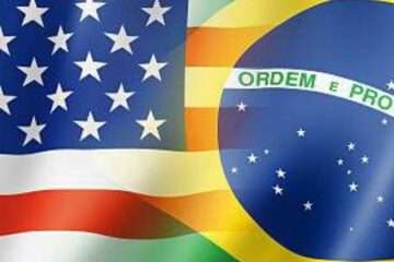 Mixed USA and Brazil flag, three dimensional render, illustration