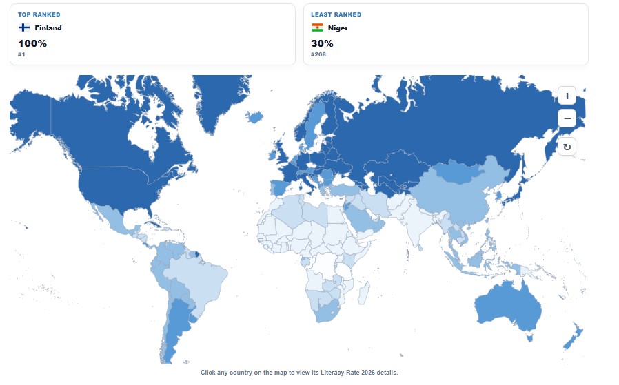 List of Countries by Literacy Rate map