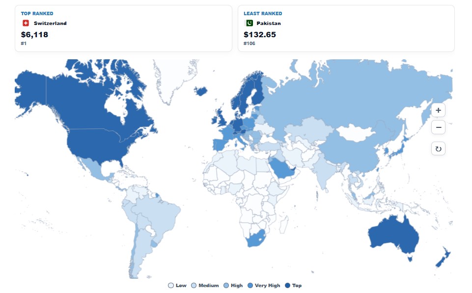 Average Monthly Salary by Country (2026) map