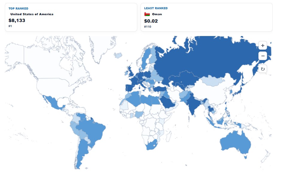 Gold Reserves by Country map