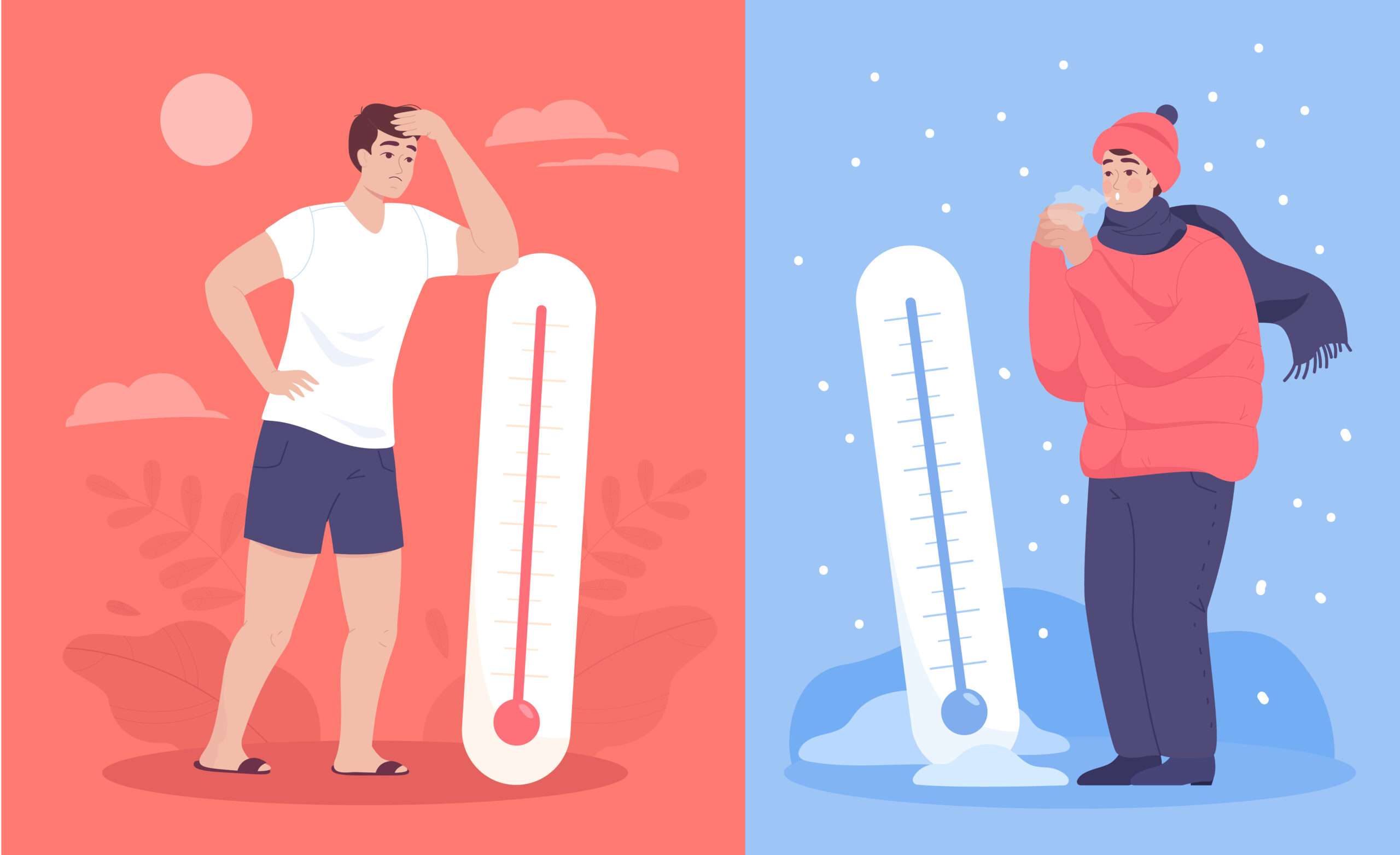 Comparison between men with thermometers in summer and winter