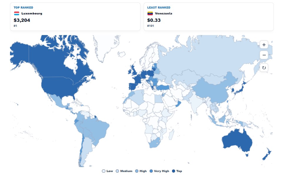 Minimum Wage by Country map