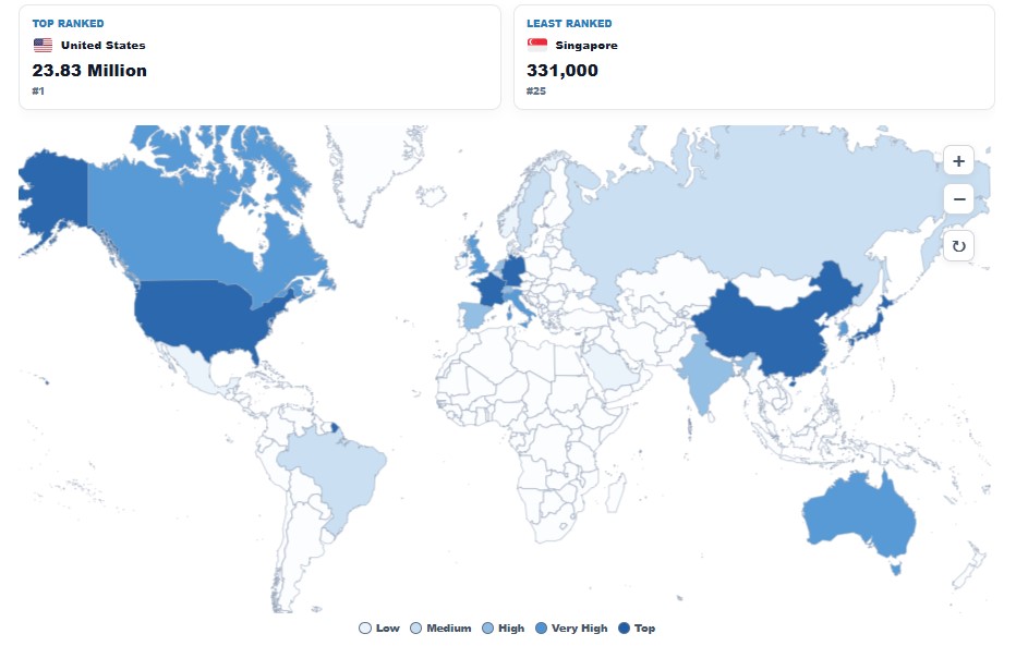 Millionaires by Country map