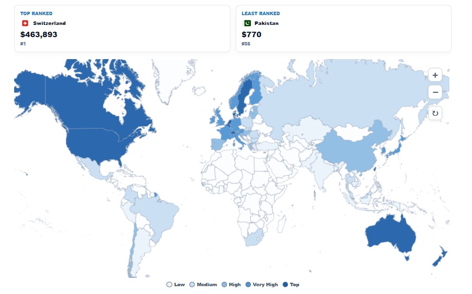 Average Net Worth by Country map