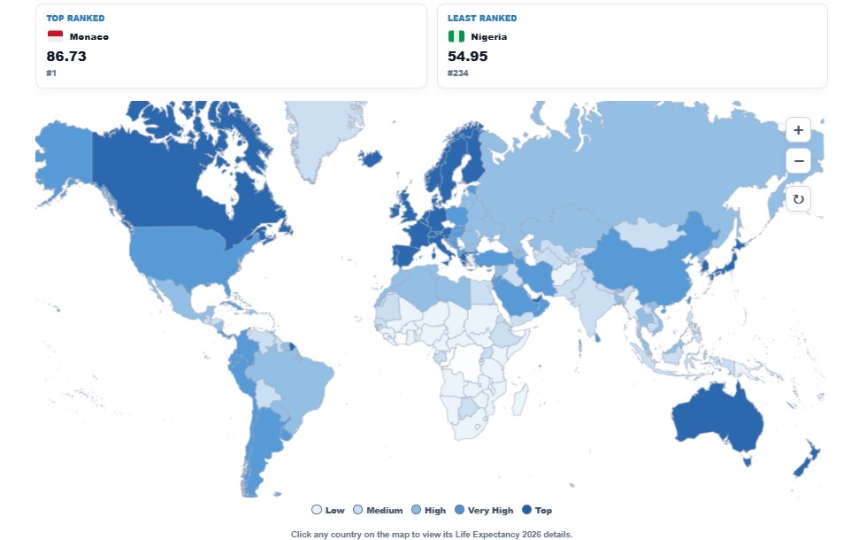 Life Expectancy by Country map