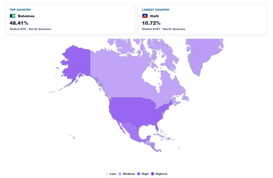 Obesity Rate in North America map