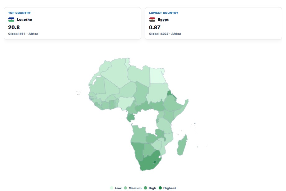 Suicide Rate in Africa map