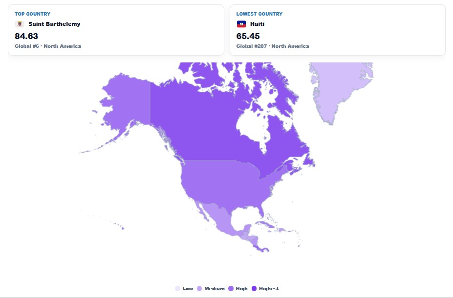 Life Expectancy in North America map