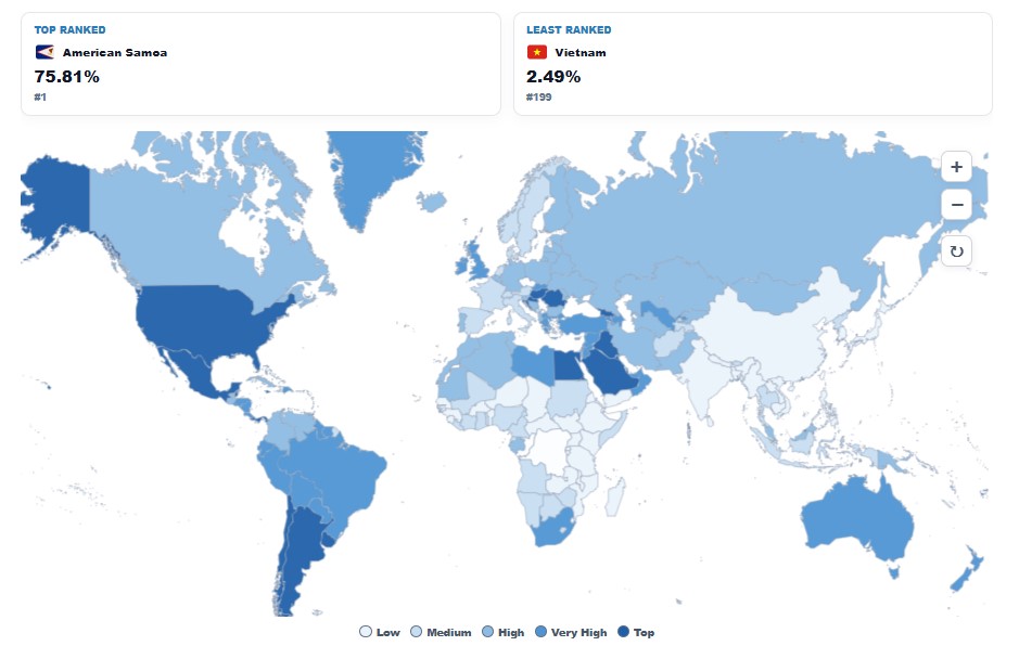 Obesity Rate by Country map
