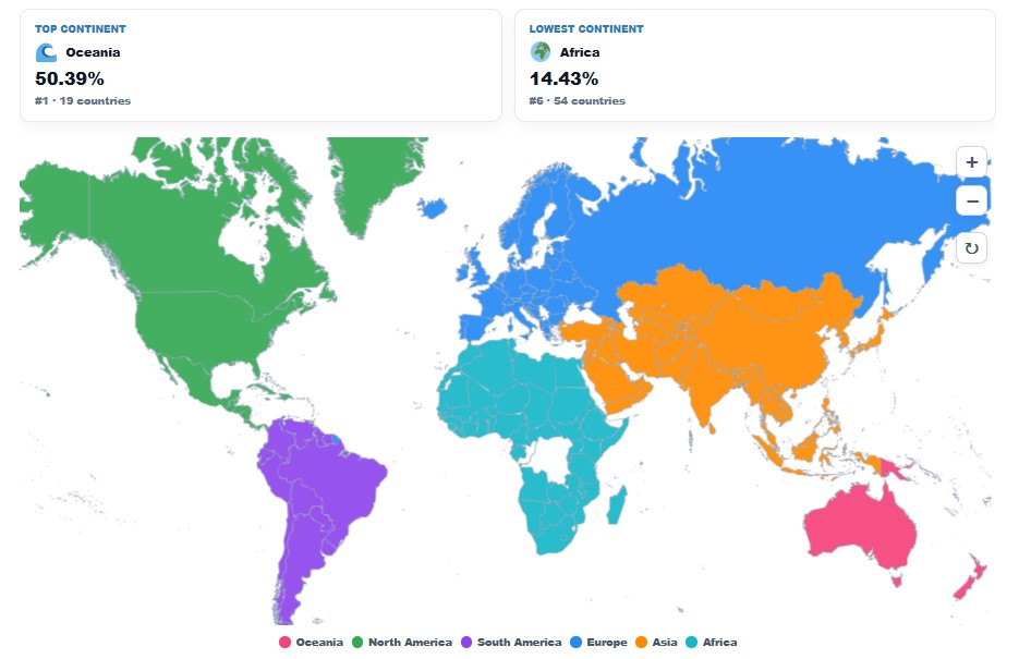 Obesity Rate by Continent map