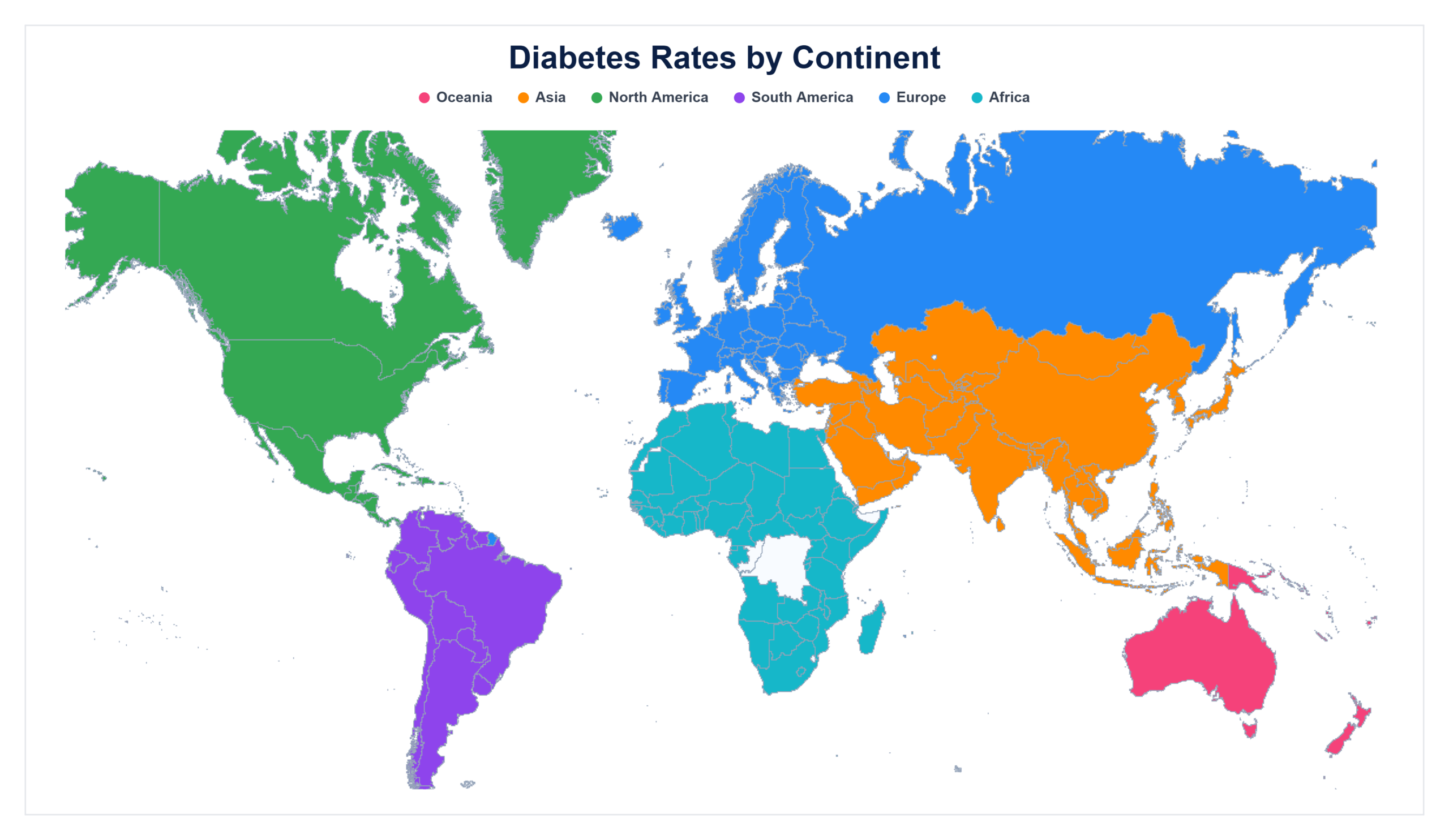 Diabetes Rates by Continent map