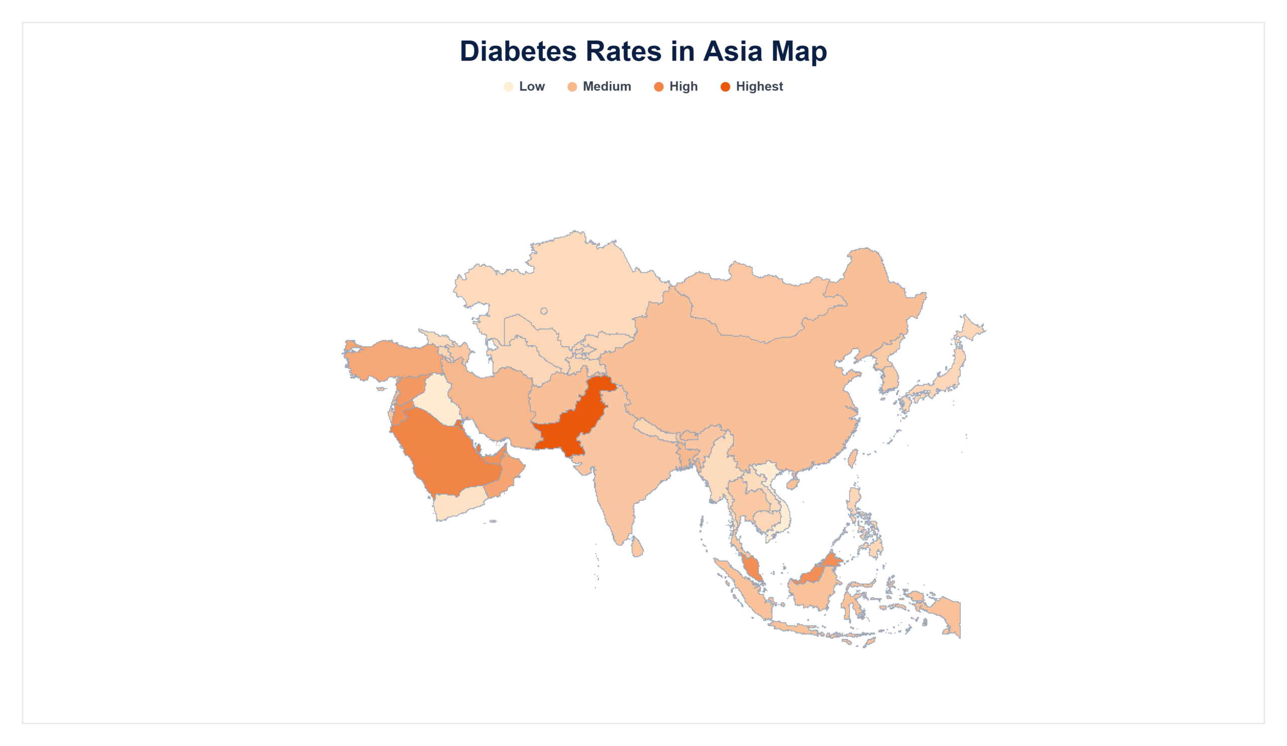 Diabetes Rates in Asia map