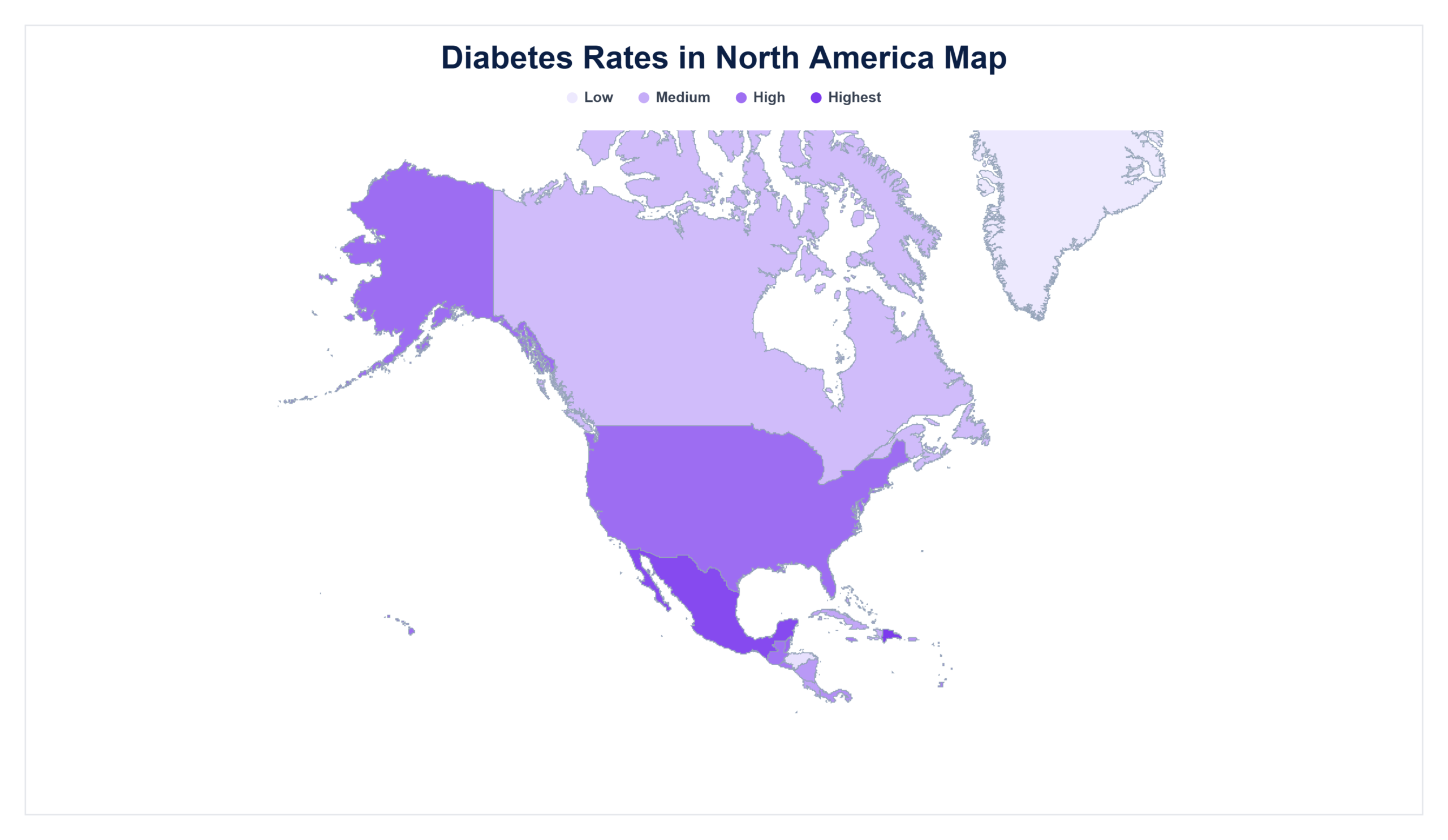 Diabetes Rates in North America map
